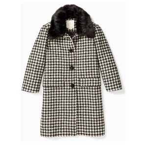 Kate Spade Dashing Beauty Faux Fur Houndstooth Coat In Black/cream sz 14
